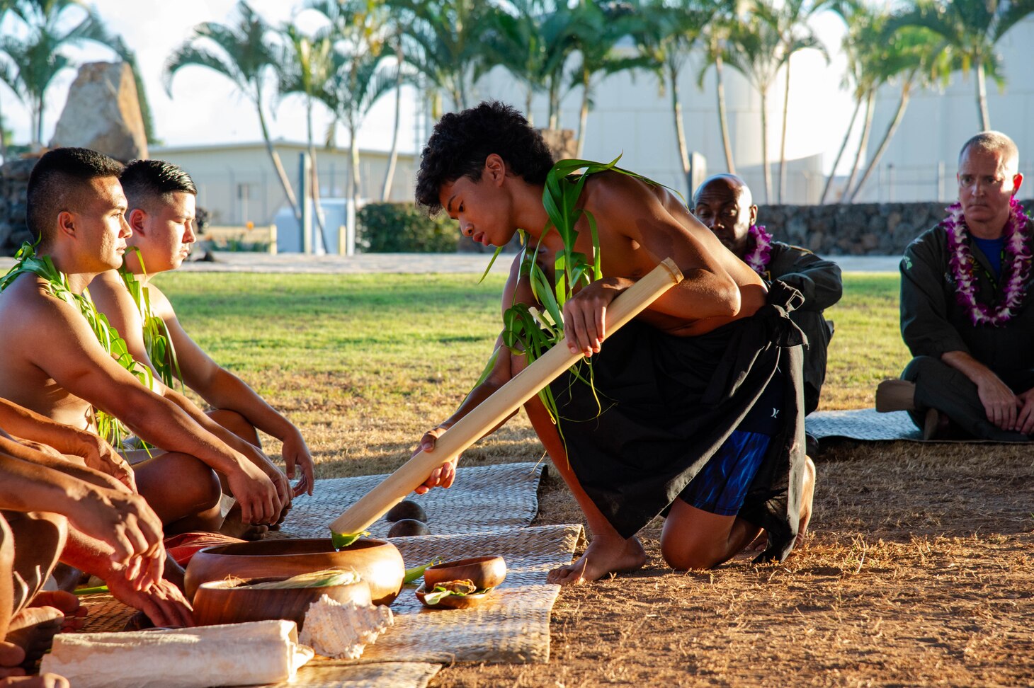 This is an image of a ceremony at Lua Kupapa‘u O Nohili (crypt) on Pacific Missile Range Facility.